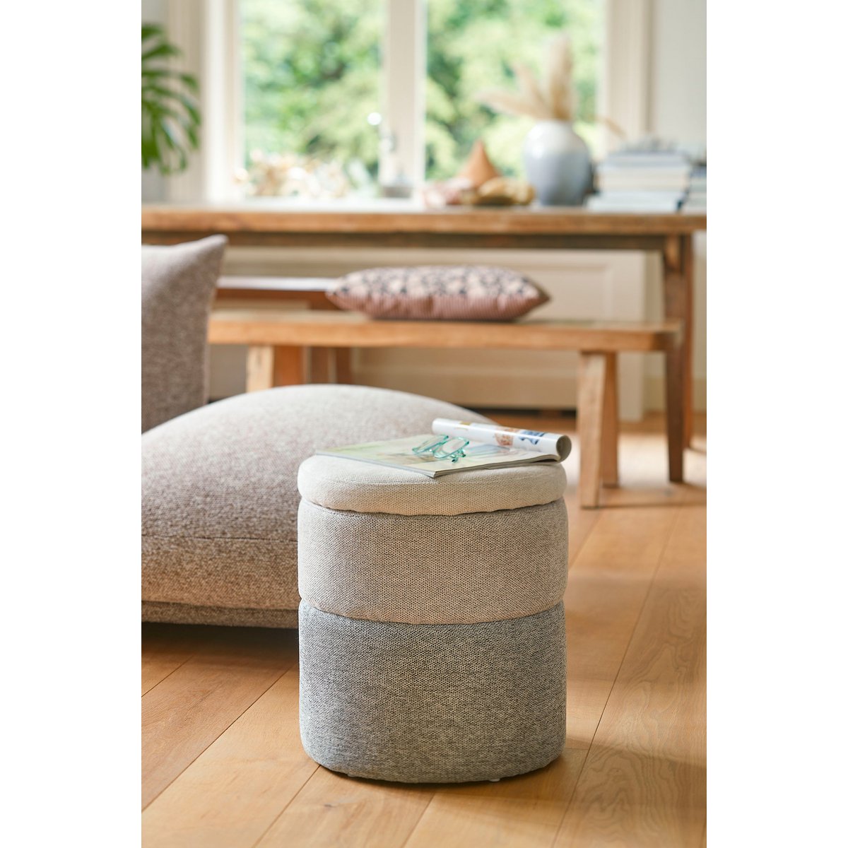 Storage pouf - H45 x Ø40 cm - Grey