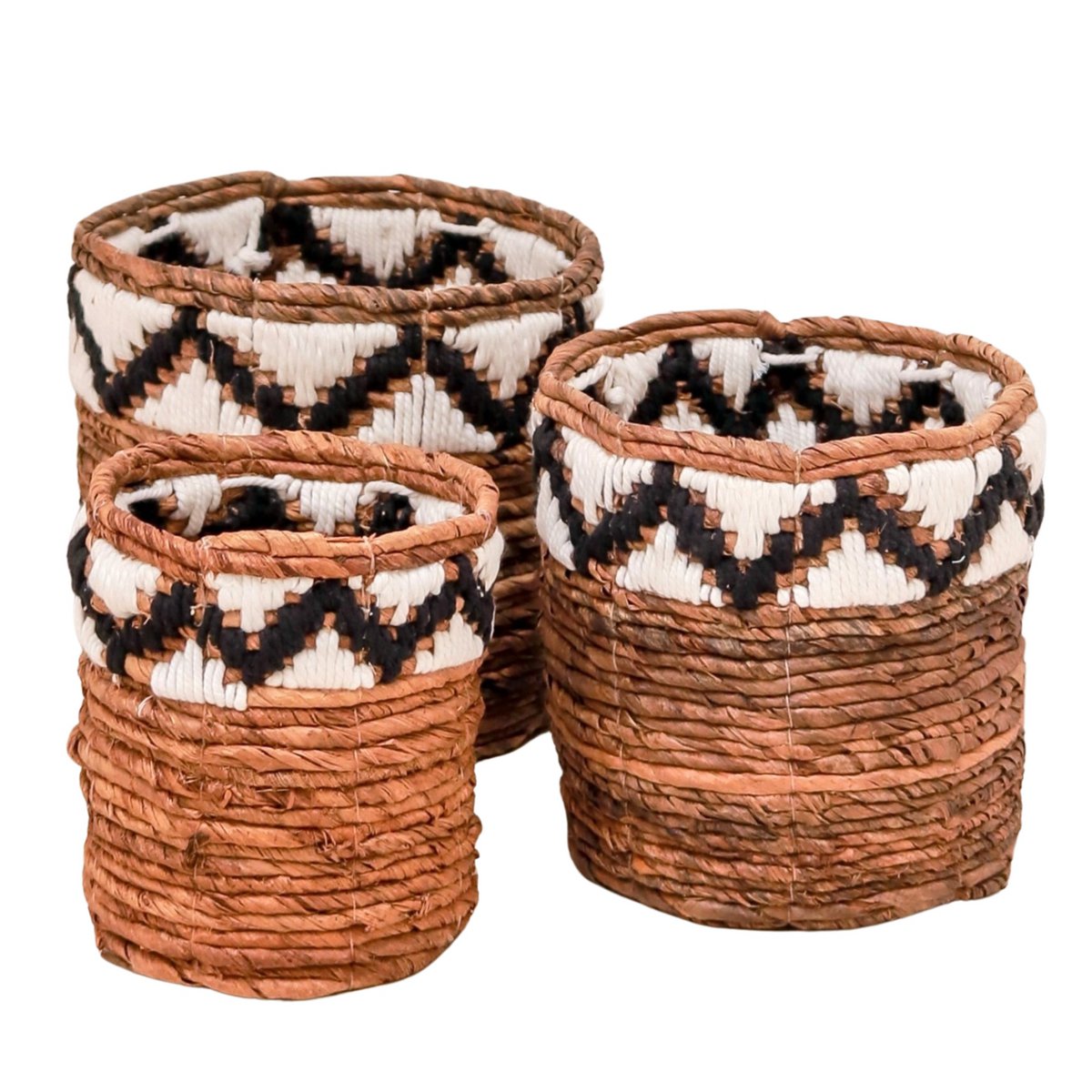 Gewebter Boho-Korb SADARA mit Makramee-Muster