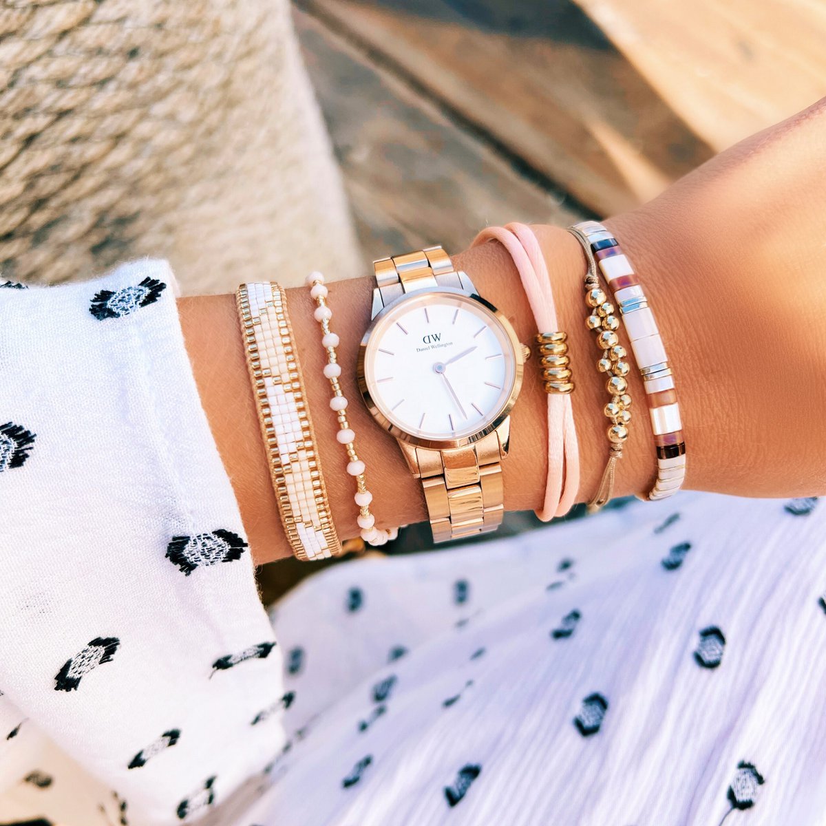 Facet armband met vergulde miyuki - nude