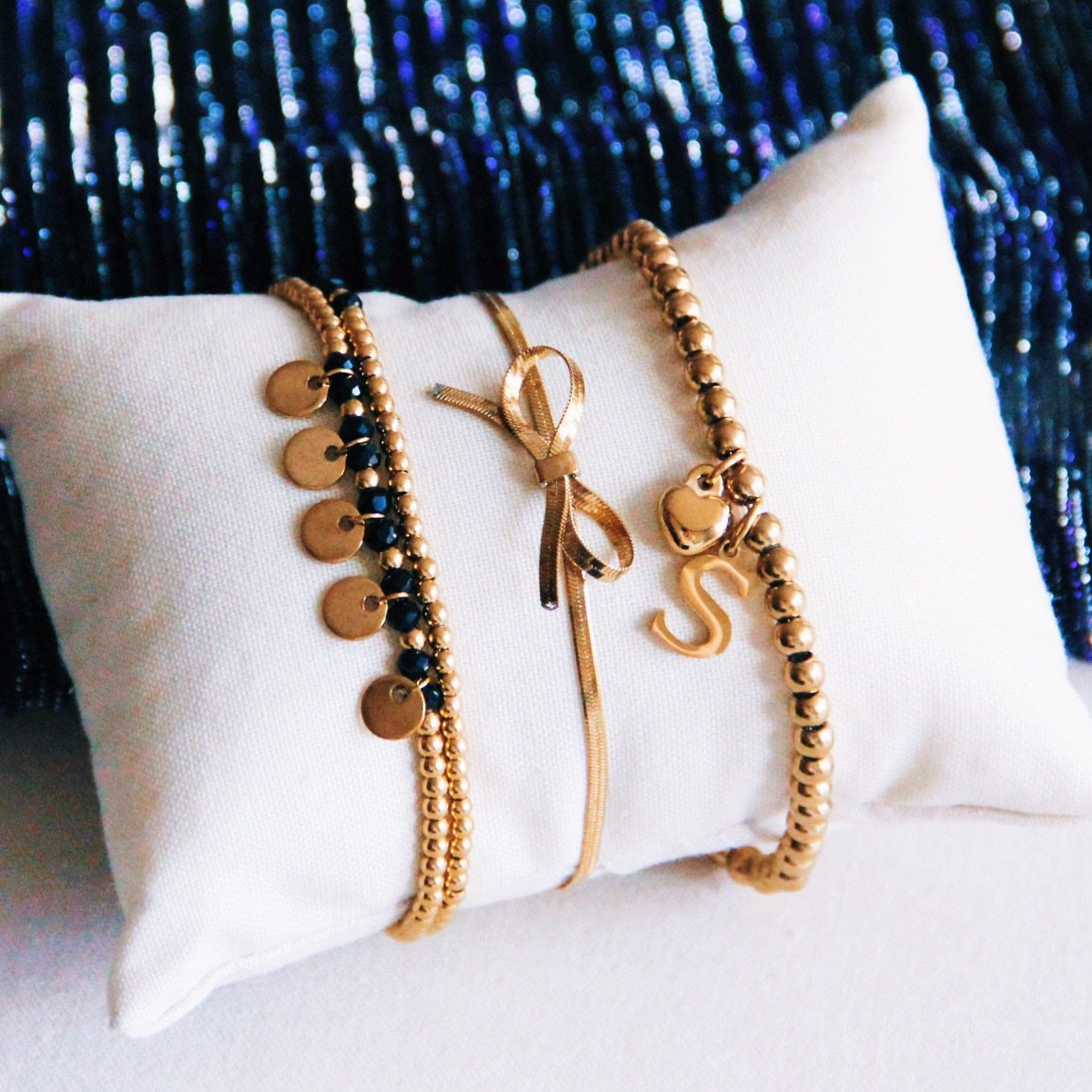 Armband met dubbele kralen met facetten en muntjes