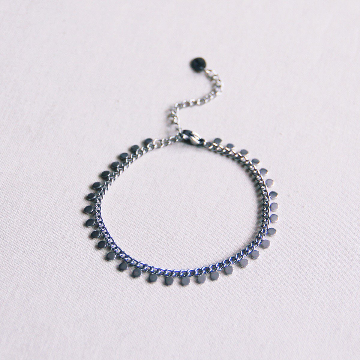 Stalen schakelarmband met muntjes - zilver