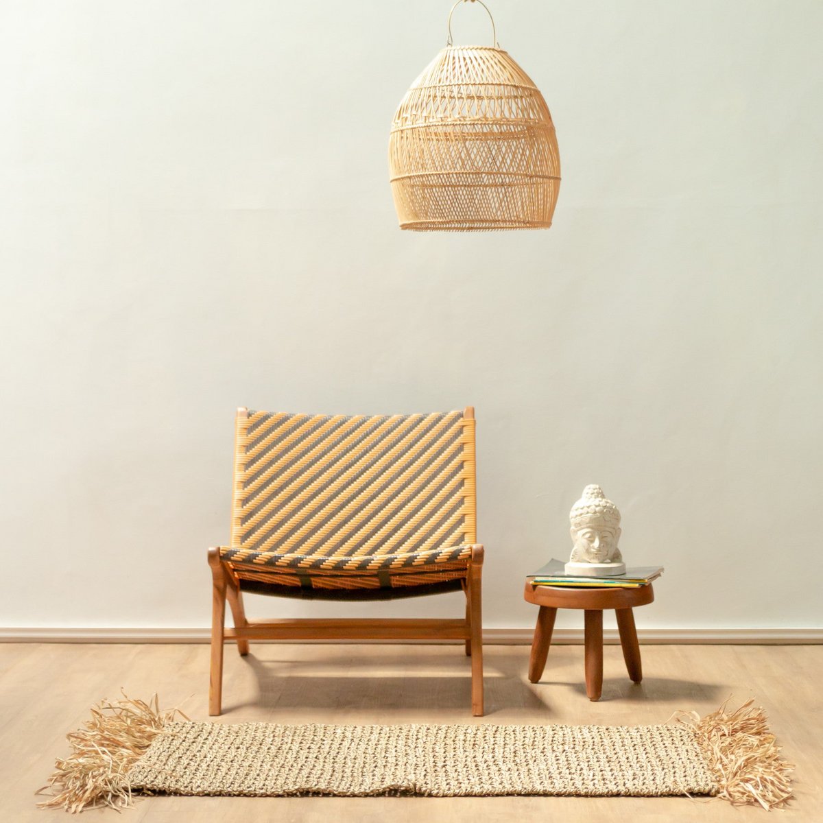 Seegrasteppich mit Quasten Boho-Teppich BARA