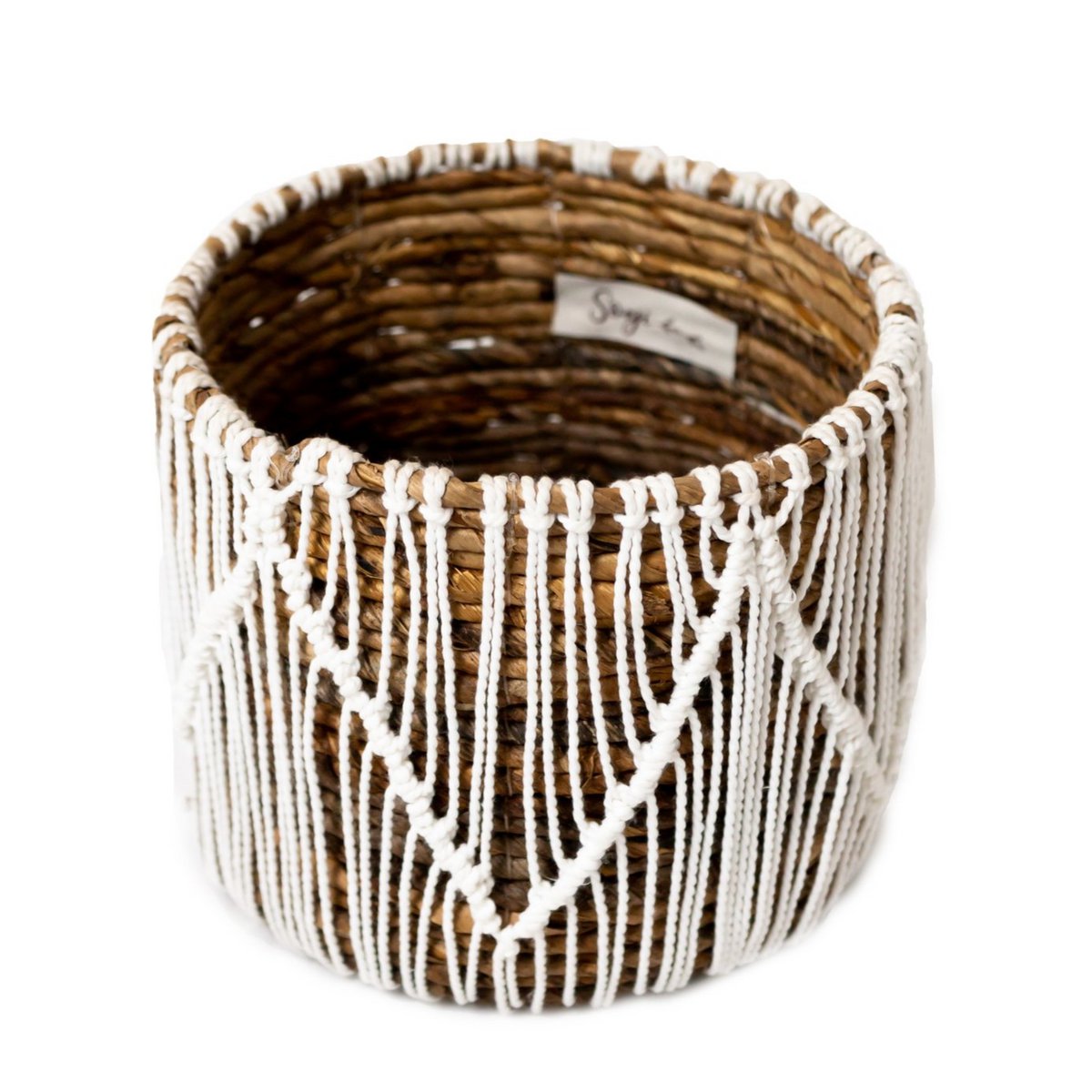 Kleiner Korb aus Seegras ORIS | Runder Blumenkorb | Gewebter Boho-Korb | Pflanzkorb | Pflanzer | Makramee-Korb