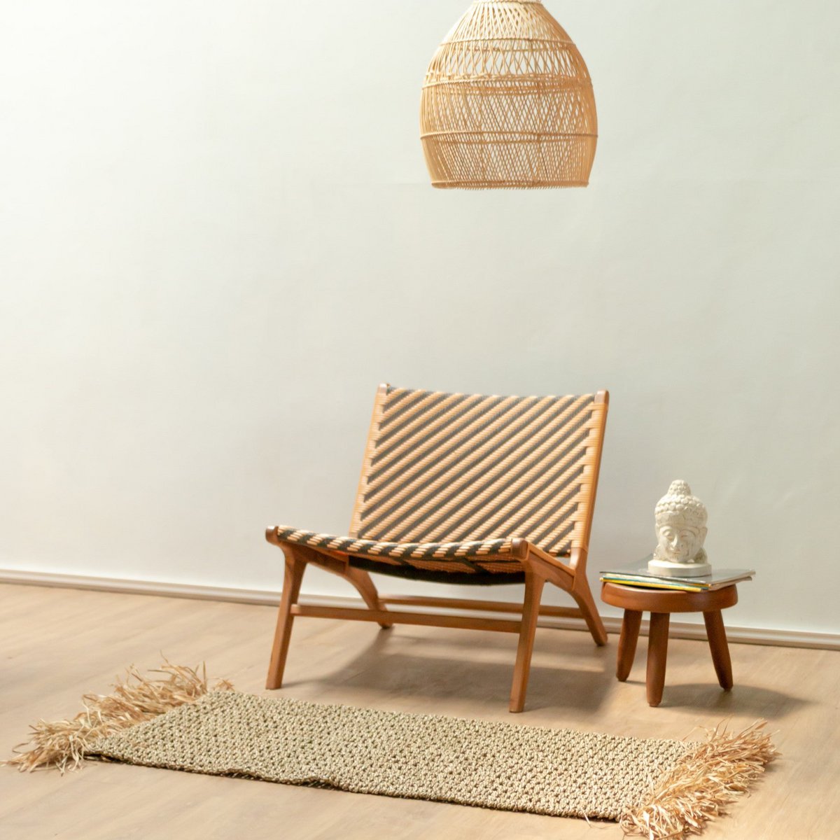Seegrasteppich mit Quasten Boho-Teppich BARA