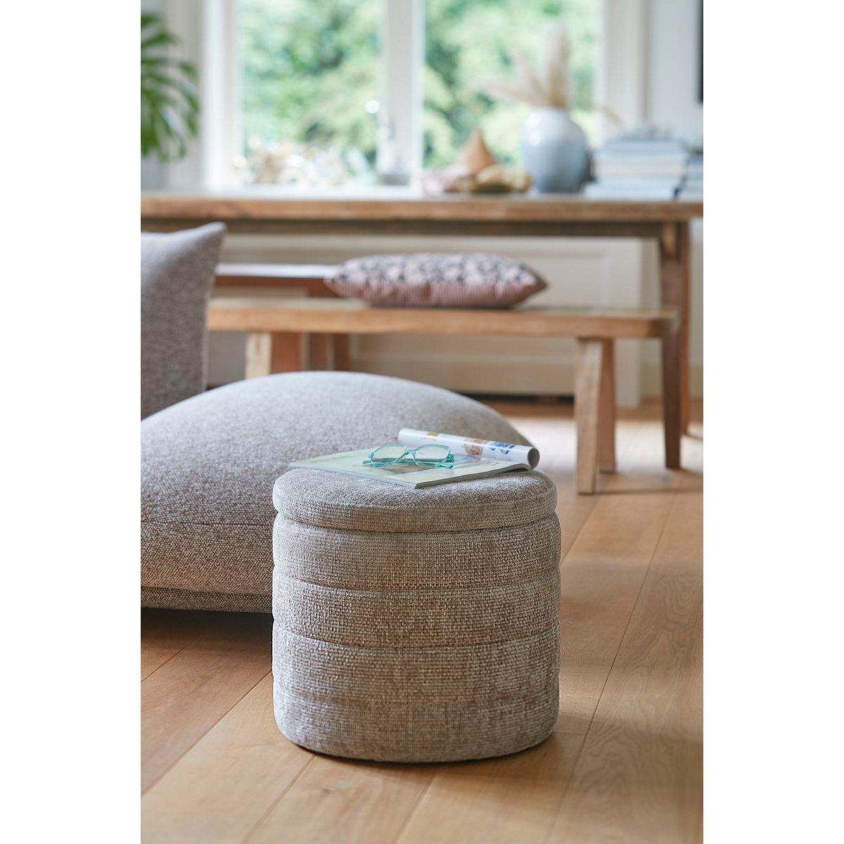 Storage pouf - H41 x Ø42 cm - Light grey