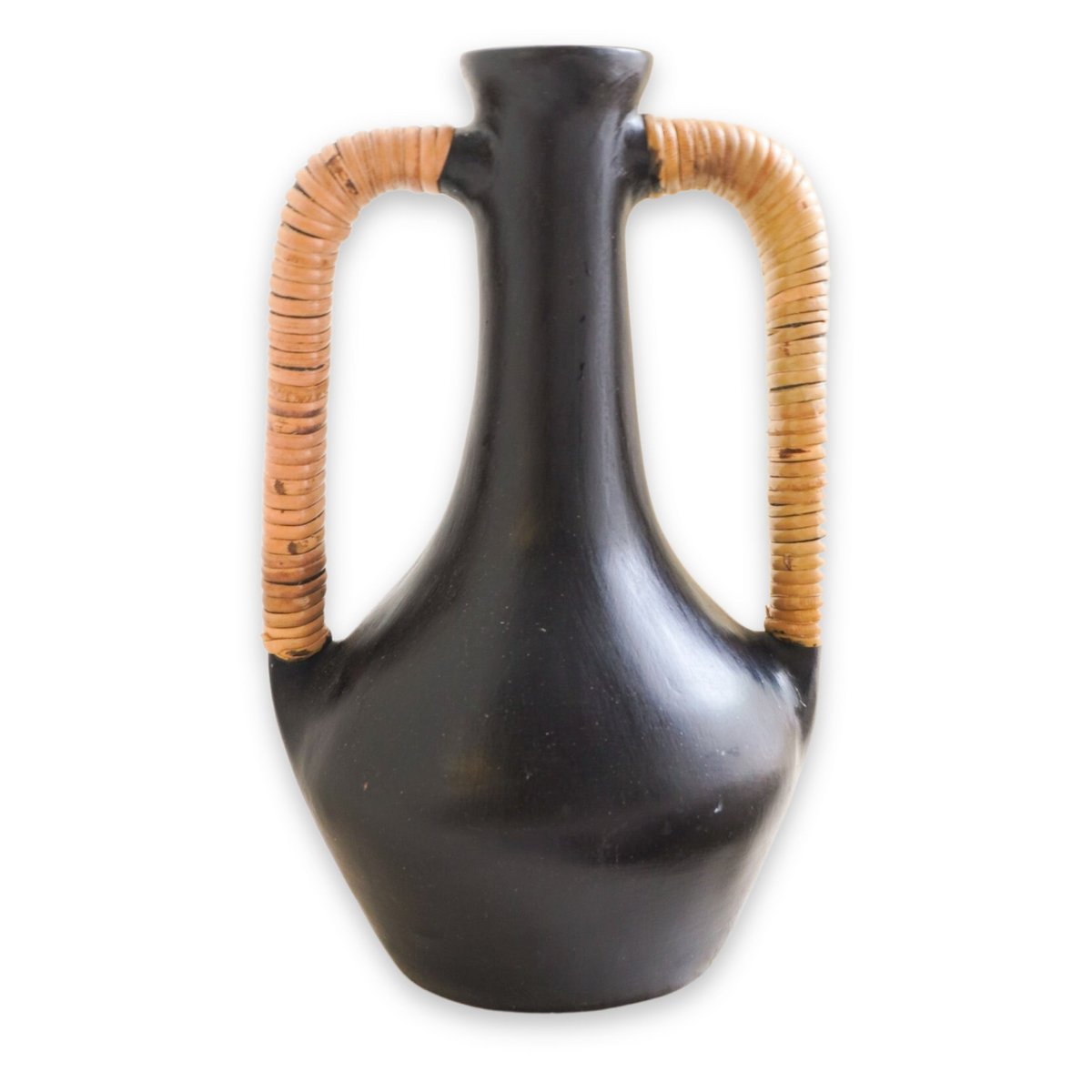 Schwarze dekorative Vase, handgegossen aus SELAYAR-Ton