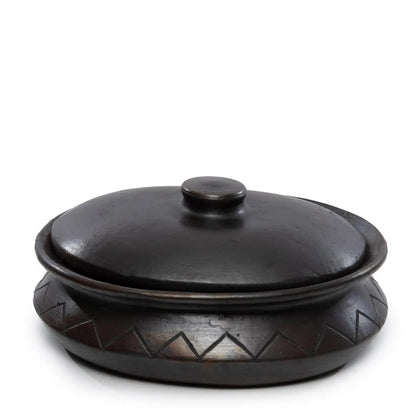 The Burned Ovale Pot Met Patroon - Zwart