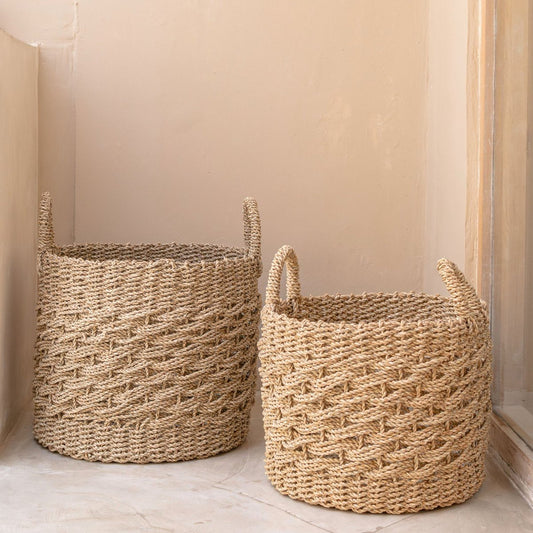 Large laundry basket Round storage basket Decorative basket woven from natural fibers MASILA (2 sizes)