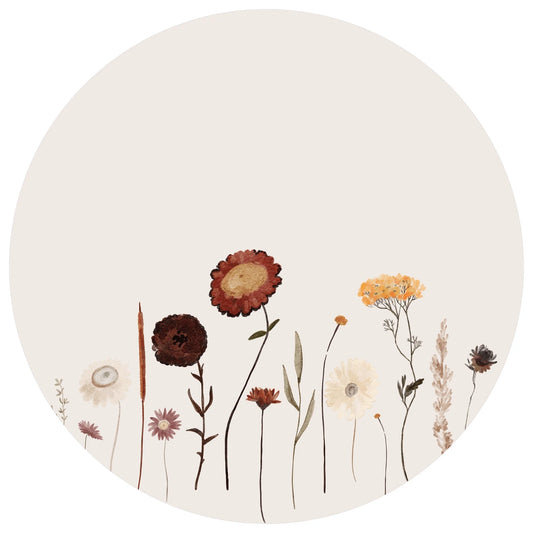 Self-adhesive wallpaper circle wild flowers | Brown