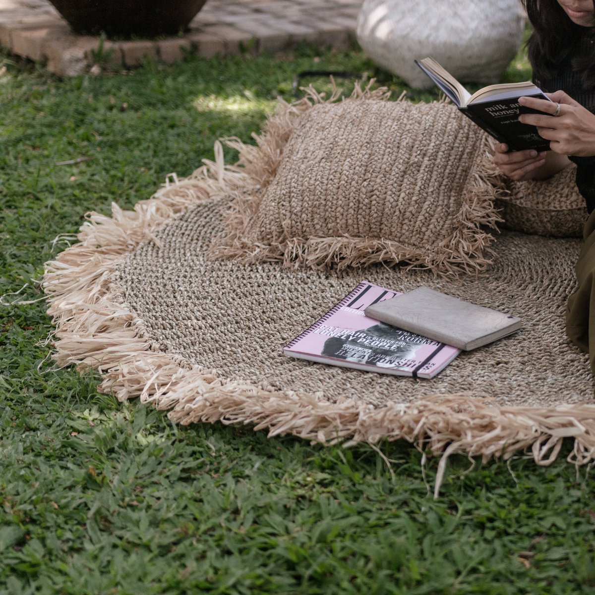 100 cm Round Seagrass Carpet | Tassel Rug DASA