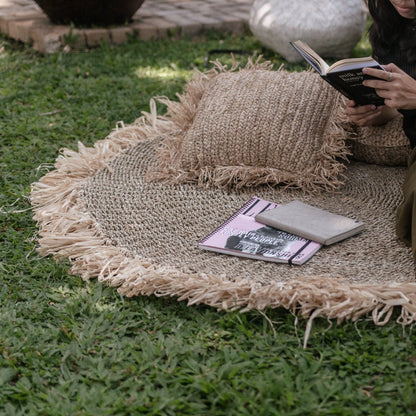 100 cm runder Seegrasteppich | Teppich mit Quasten DASA