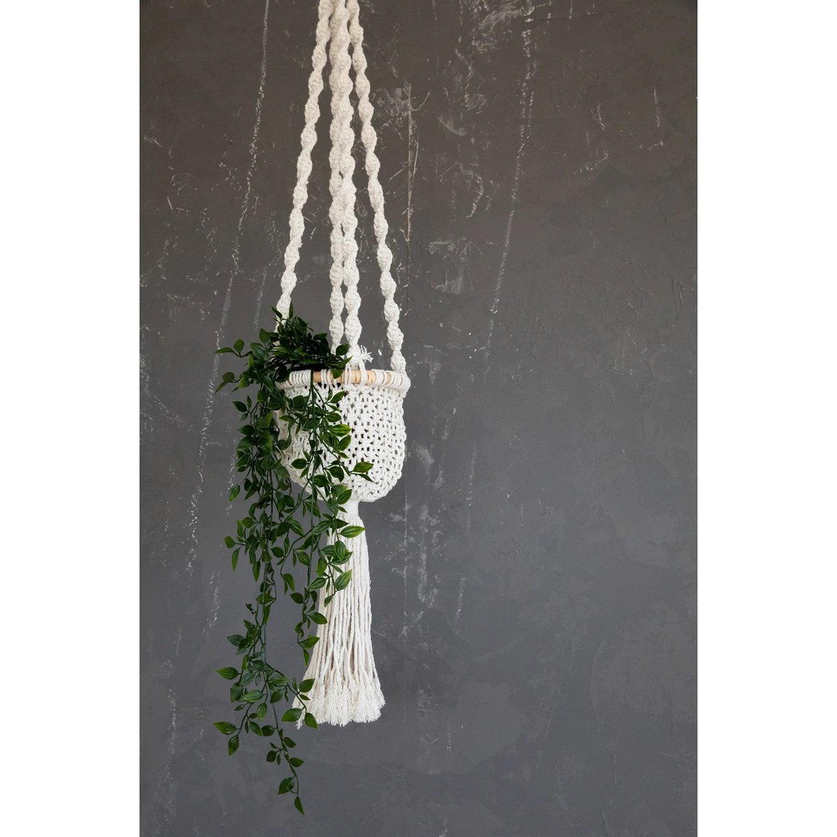 De Gedraaide Macramé Plantenhouder - Naturel Wit -S