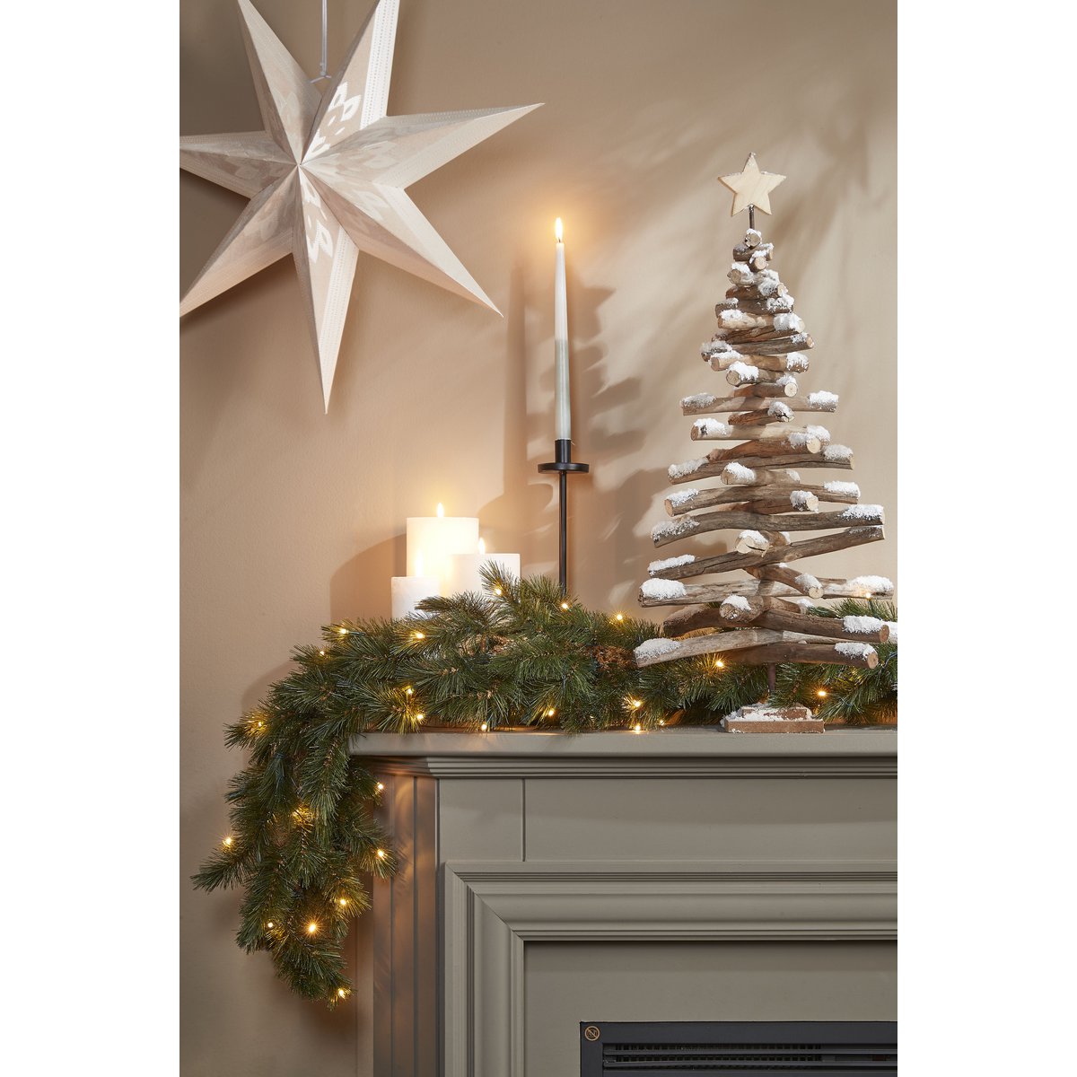 Forest Frosted Guirlande met LED Verlichting - L180 cm - Groen