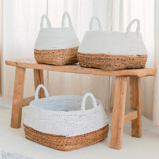 Storage basket | Laundry basket | Plant basket MAJALENGKA (white and natural) made of banana fiber (2 sizes)