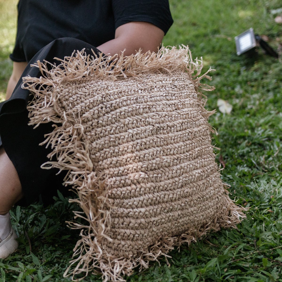 Boho Kussen GANDI gemaakt van Raffia