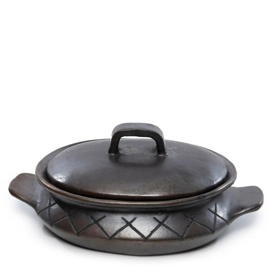 The Burned Oval Pot Met Patroon en zijhandgrepen - Zwart