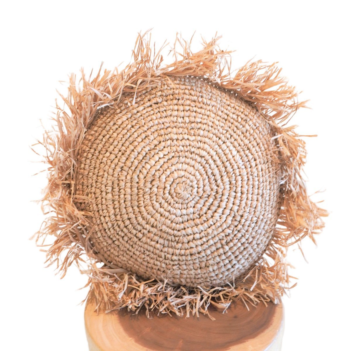 Rond Boho Sierkussen van Raffia met Vulling TARAKAN beige