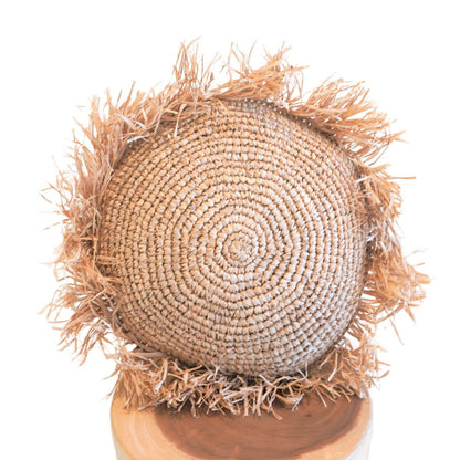 Rond Boho Sierkussen van Raffia met Vulling TARAKAN beige