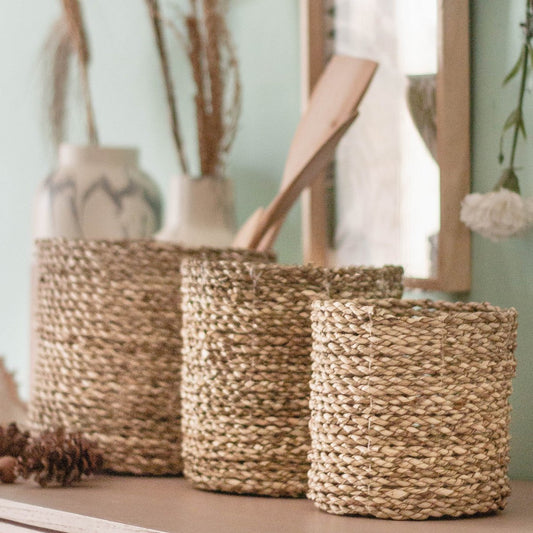 Small Seagrass Basket BHINNEKA | Plant Basket | Woven Boho Basket | Planter | Decorative Basket | Small Storage Basket | Round Flower Basket