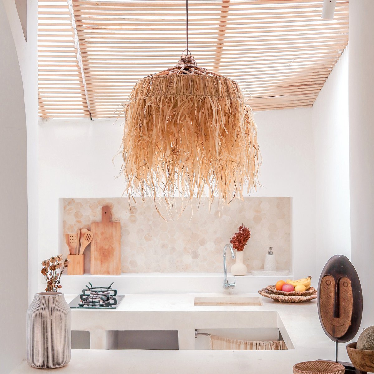 Raffia lamp with long fringes | Lampshade | Hanging lamp KAWI (2 sizes)