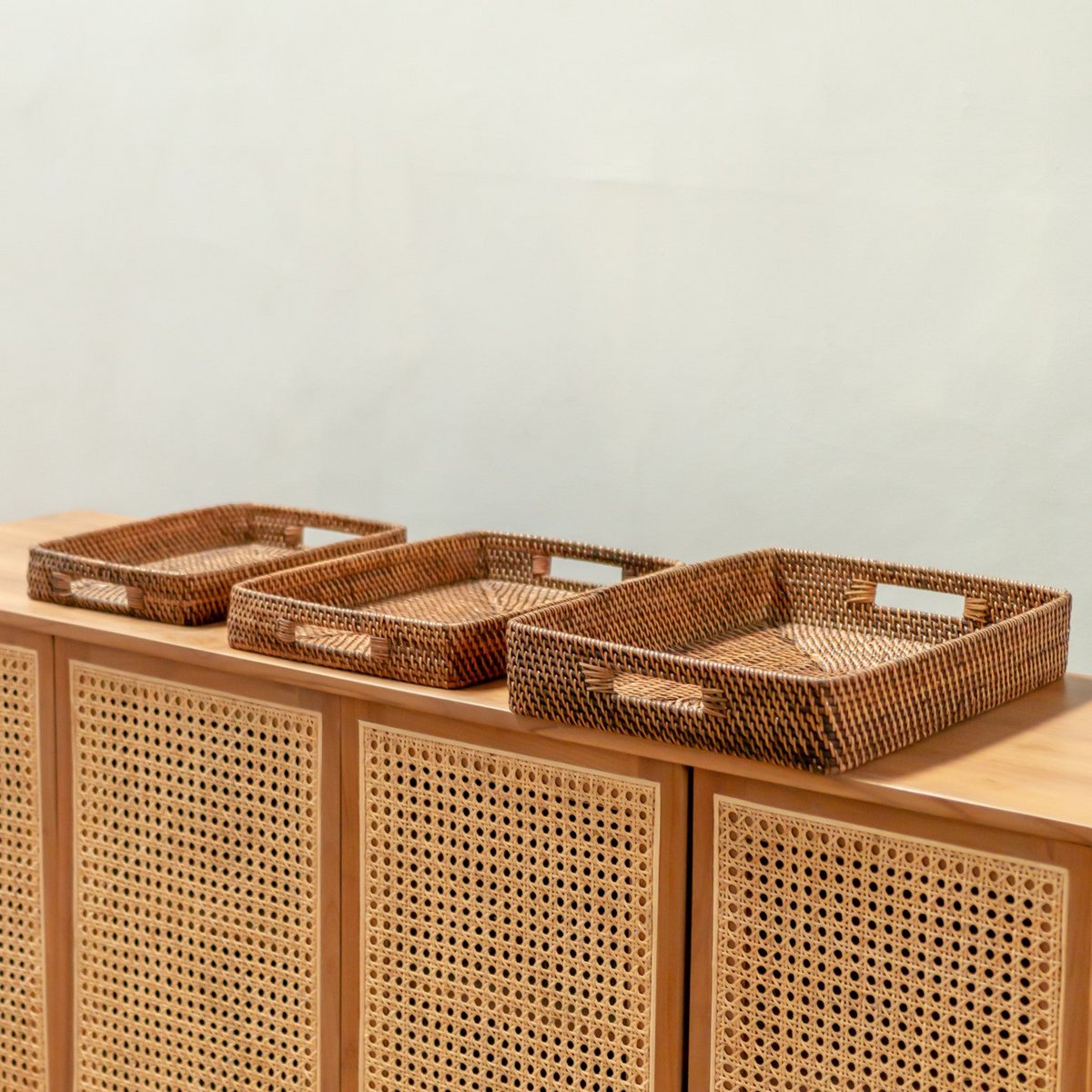 Rectangular Rattan Tray | Tray | Large Decorative Tray AMAHAI Brown (3 sizes)