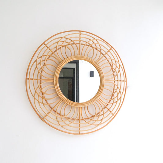 Round Rattan Mirror 58 cm | Handmade Boho Wall Mirror PUTUK