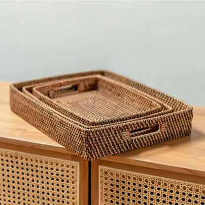 Rectangular Rattan Tray | Tray | Large Decorative Tray AMAHAI Brown (3 sizes)