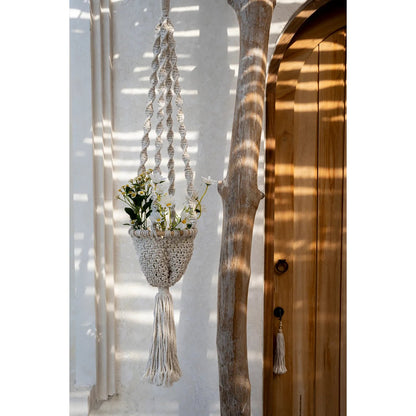 De Gedraaide Macramé Plantenhouder - Naturel Wit -S