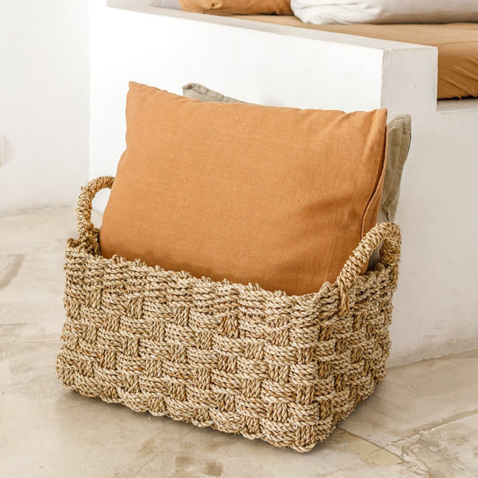 Basket woven from seagrass BATIK (3 sizes) Rectangular storage basket for shelves or for laundry