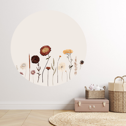 Self-adhesive wallpaper circle wild flowers | Brown