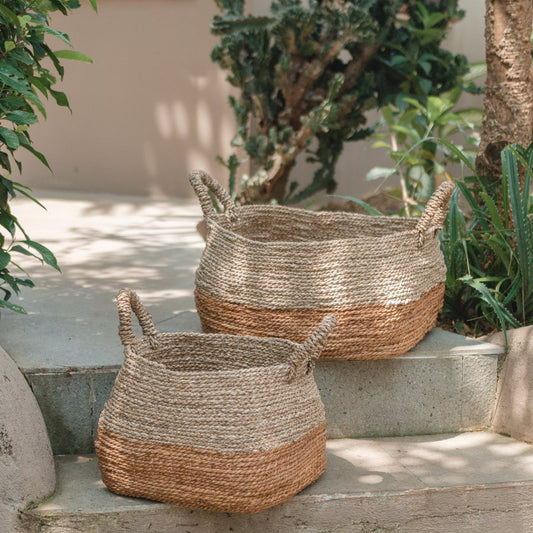 Storage basket | Laundry basket | Plant basket MAJALENGKA (natural) made of banana fibers and seagrass (3 sizes)